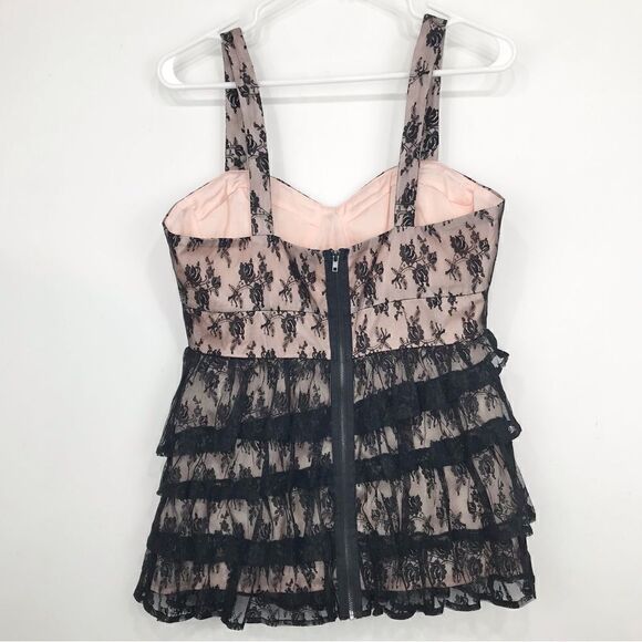 Twenty One 2000's Black Lace Romantic Ruffle Bustier Camisole Retro Tank Blouse - Picture 7 of 16